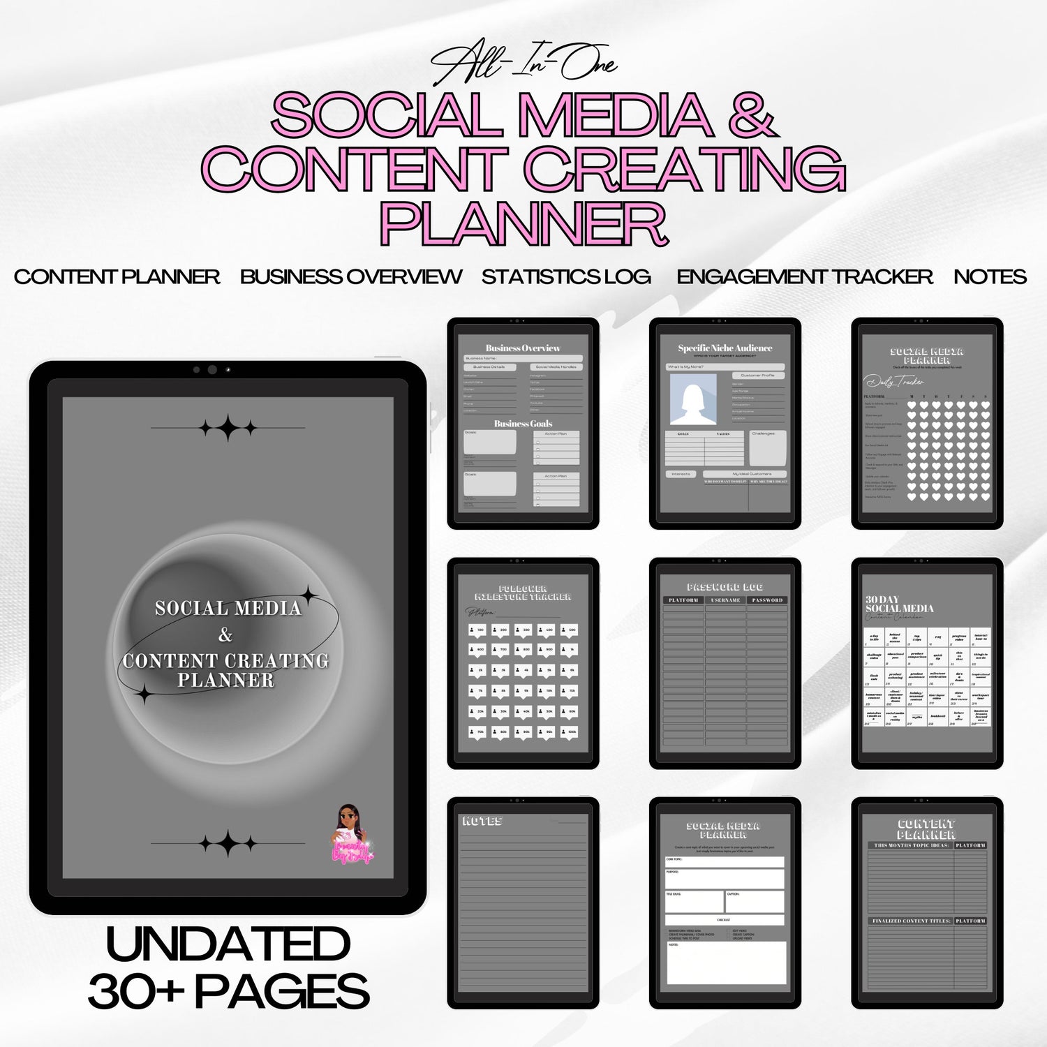 Social Media & Content Creating Planner  + 30 Day Content Calendar FREE