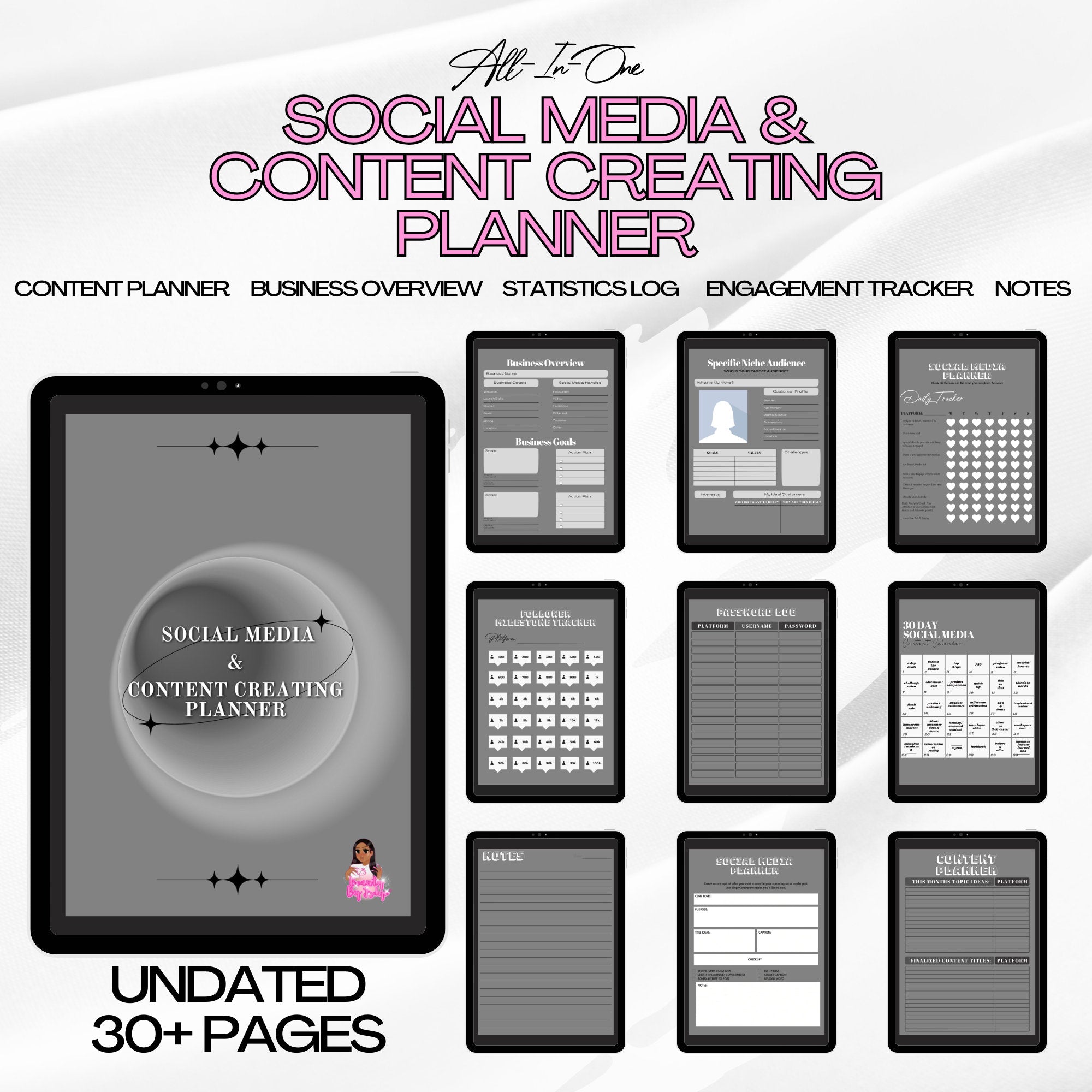 Social Media &amp; Content Creating Planner  + 30 Day Content Calendar FREE