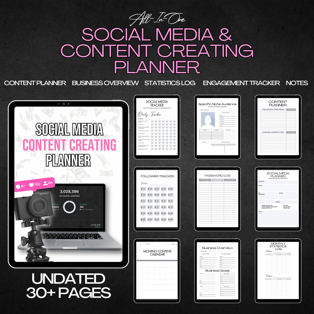 Social Media & Content Creating Planner  + 30 Day Content Calendar FREE