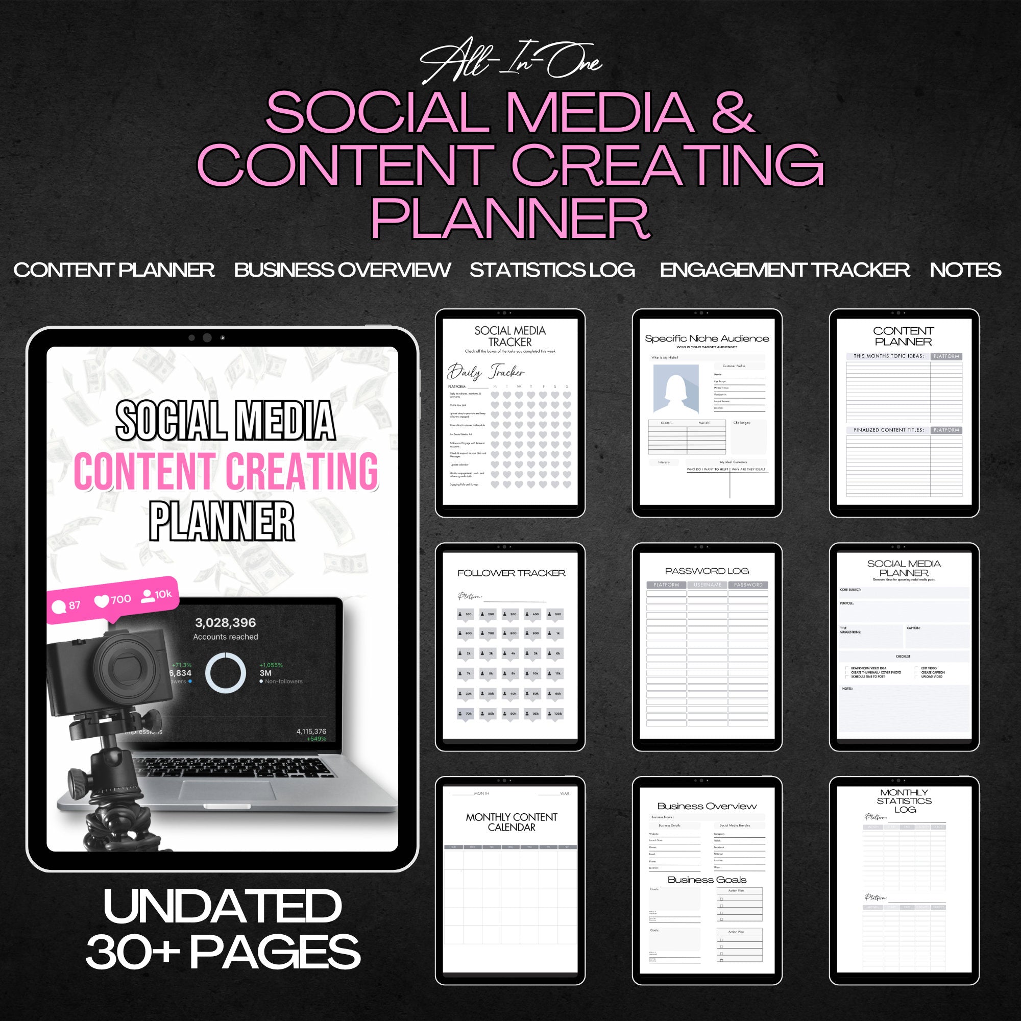 Social Media &amp; Content Creating Planner  + 30 Day Content Calendar FREE