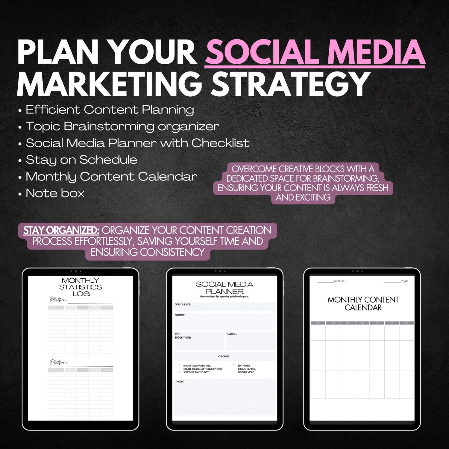 Social Media &amp; Content Creating Planner  + 30 Day Content Calendar FREE