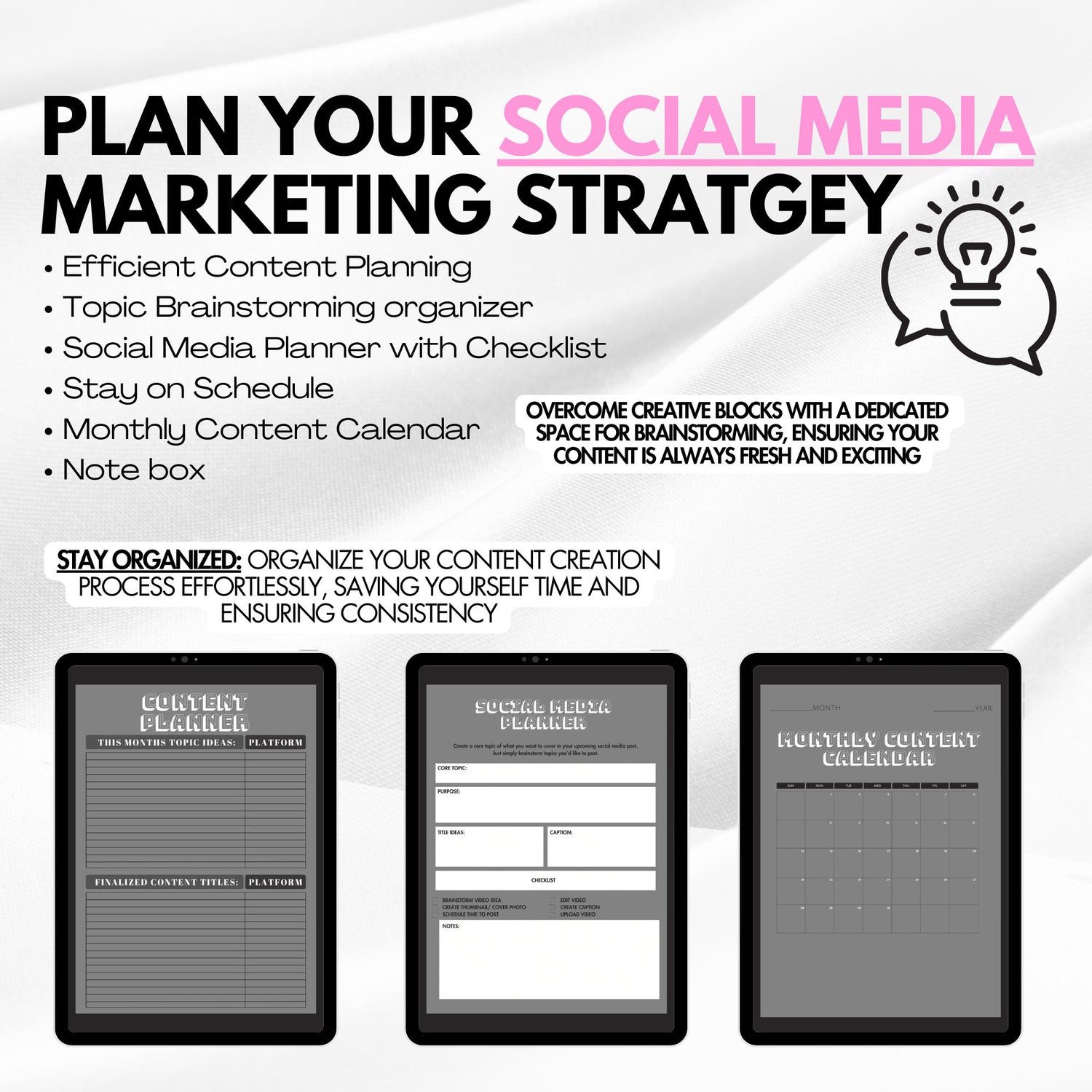 Social Media &amp; Content Creating Planner  + 30 Day Content Calendar FREE