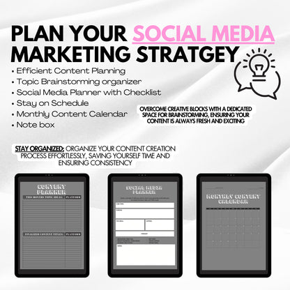 Social Media &amp; Content Creating Planner  + 30 Day Content Calendar FREE